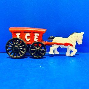 Vintage Cast Iron Horse and Ice Wagon, c. 1950(s), Nearly Mint Condition